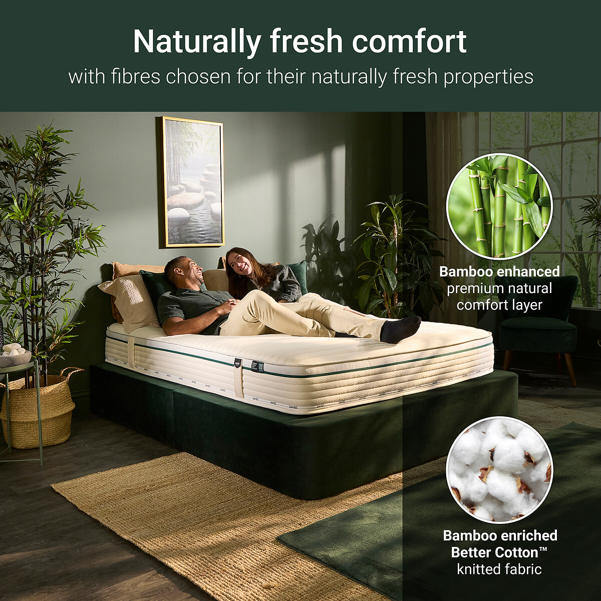 Jay-Be® Natural Fresh Bamboo Hybrid 2000 e-Pocket Mattress ecru/green, JAY-BE