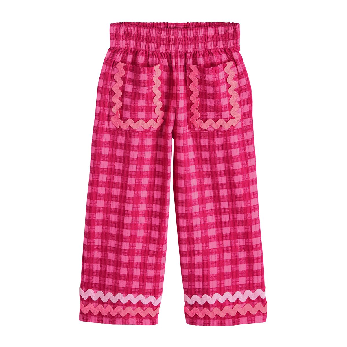 Pantalon large à bordure festonnée vichy rose, NEXT