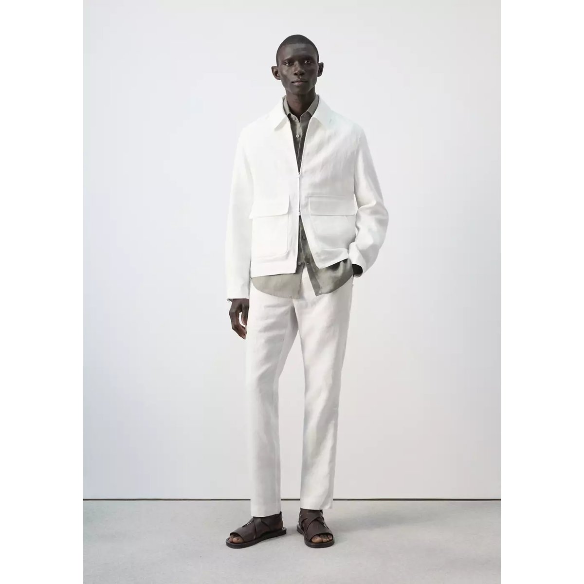 Veste 100 % lin poches blanc, MANGO MAN