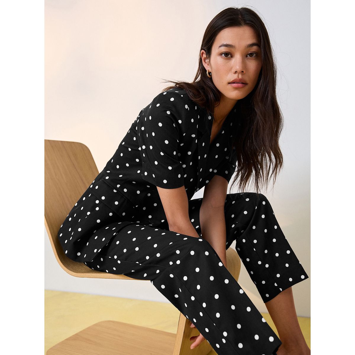 Pantalon slim court noir/blanc à pois, NEXT
