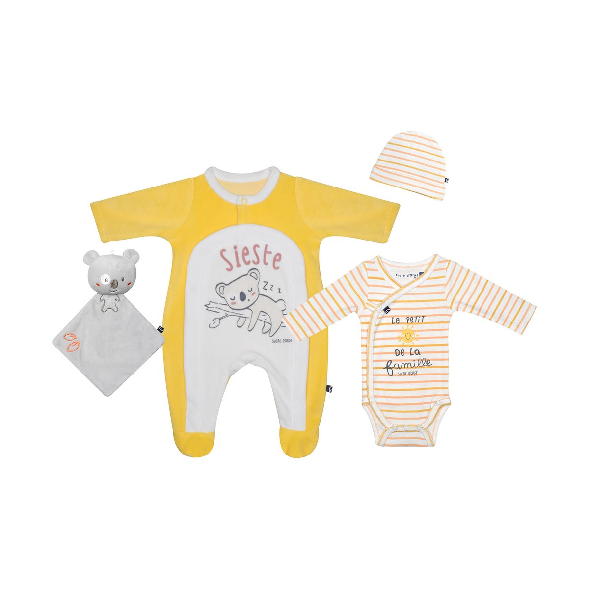 Set naissance gabor maille ouverture devant naissance jaune, SUCRE D'ORGE