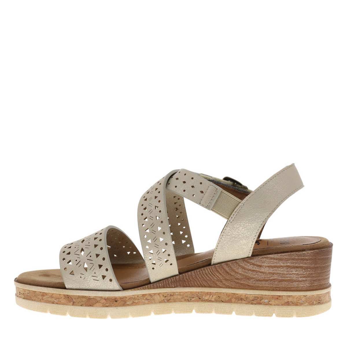 Sandales beiges à semelle compensée effet bois et à boucle à ardillon beige, MUSTANG