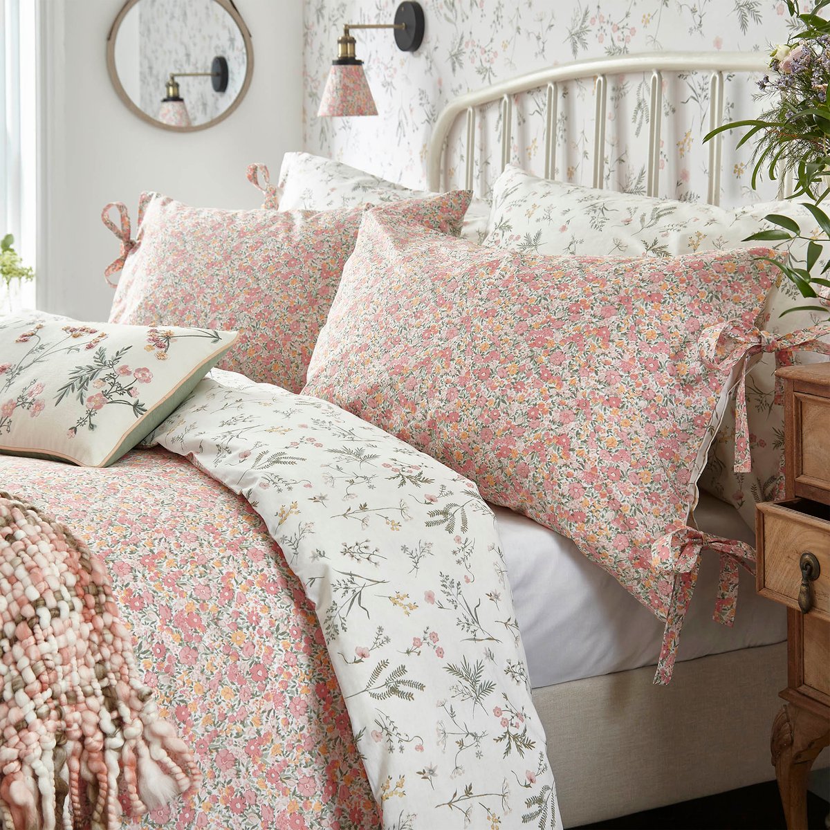 Parure de lit liberty Loveston pour grand lit double rose corail, beige, LAURA ASHLEY
