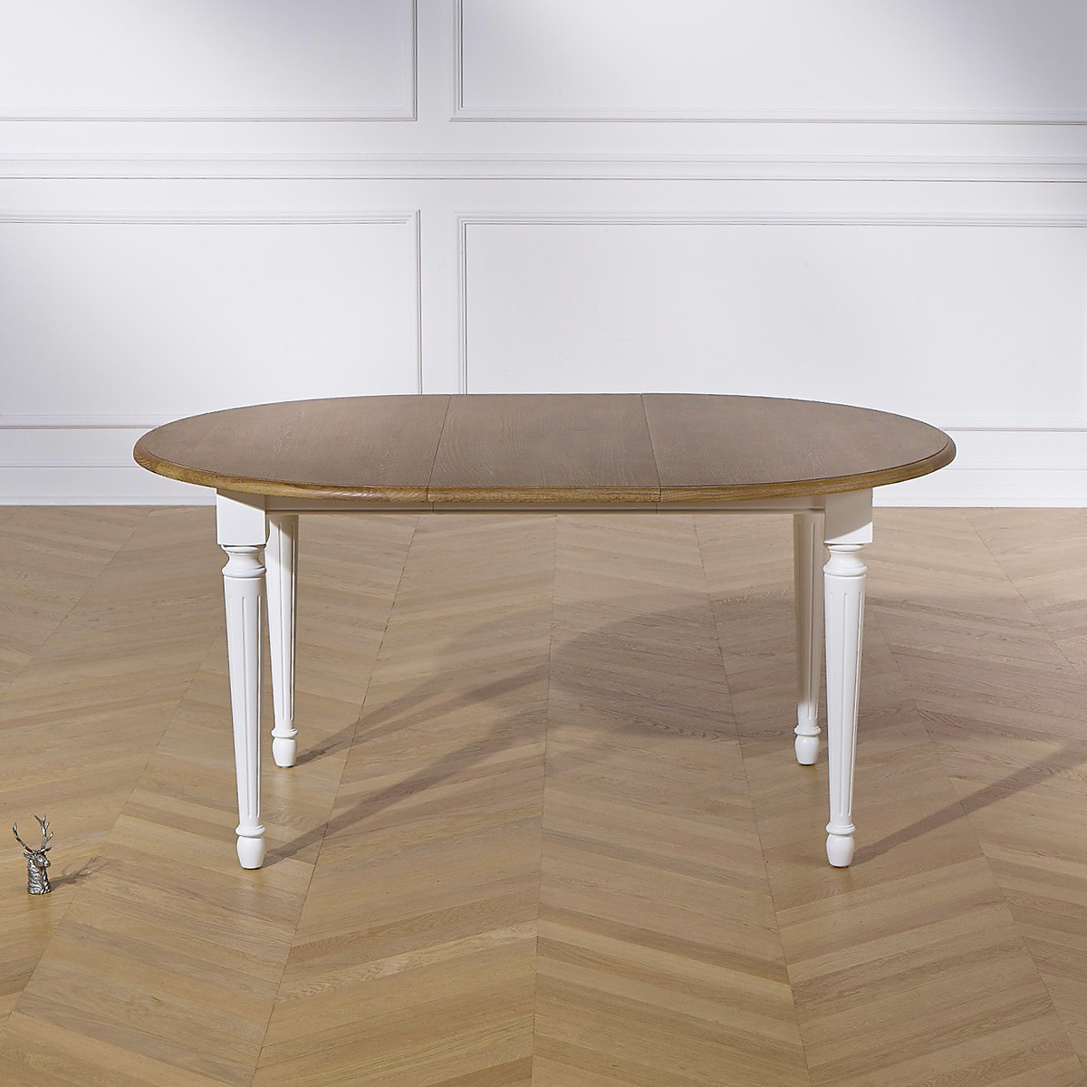 Table ronde en chêne 1 rallonge 4/6 couverts ARLINGTON blanc, ROBIN DES BOIS