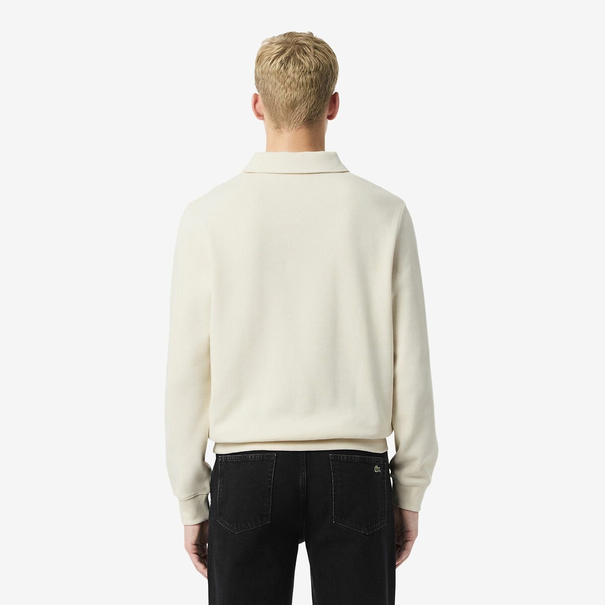 Sweatshirt mit Polokragen aus Rippstrick cremeweiss, LACOSTE
