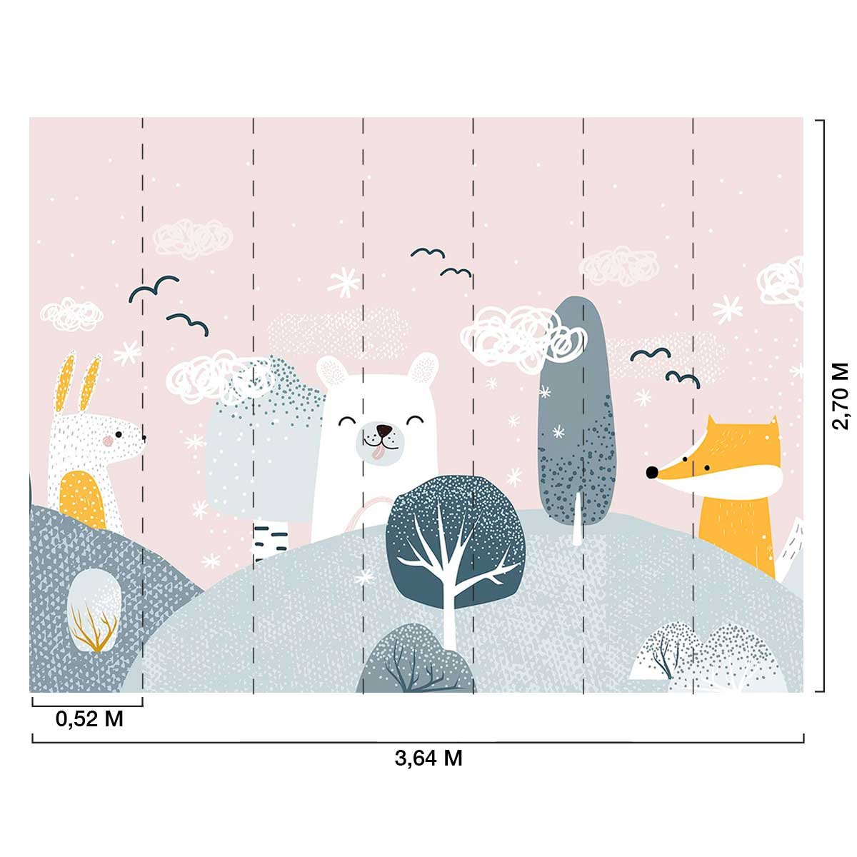 Papier peint enfant forêt douce animaux scandinave pastel multicolore, HEXOA