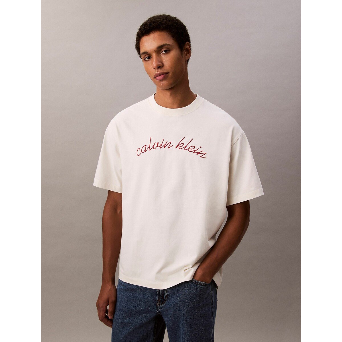 T-shirt manches courtes logo crème, CALVIN KLEIN JEANS