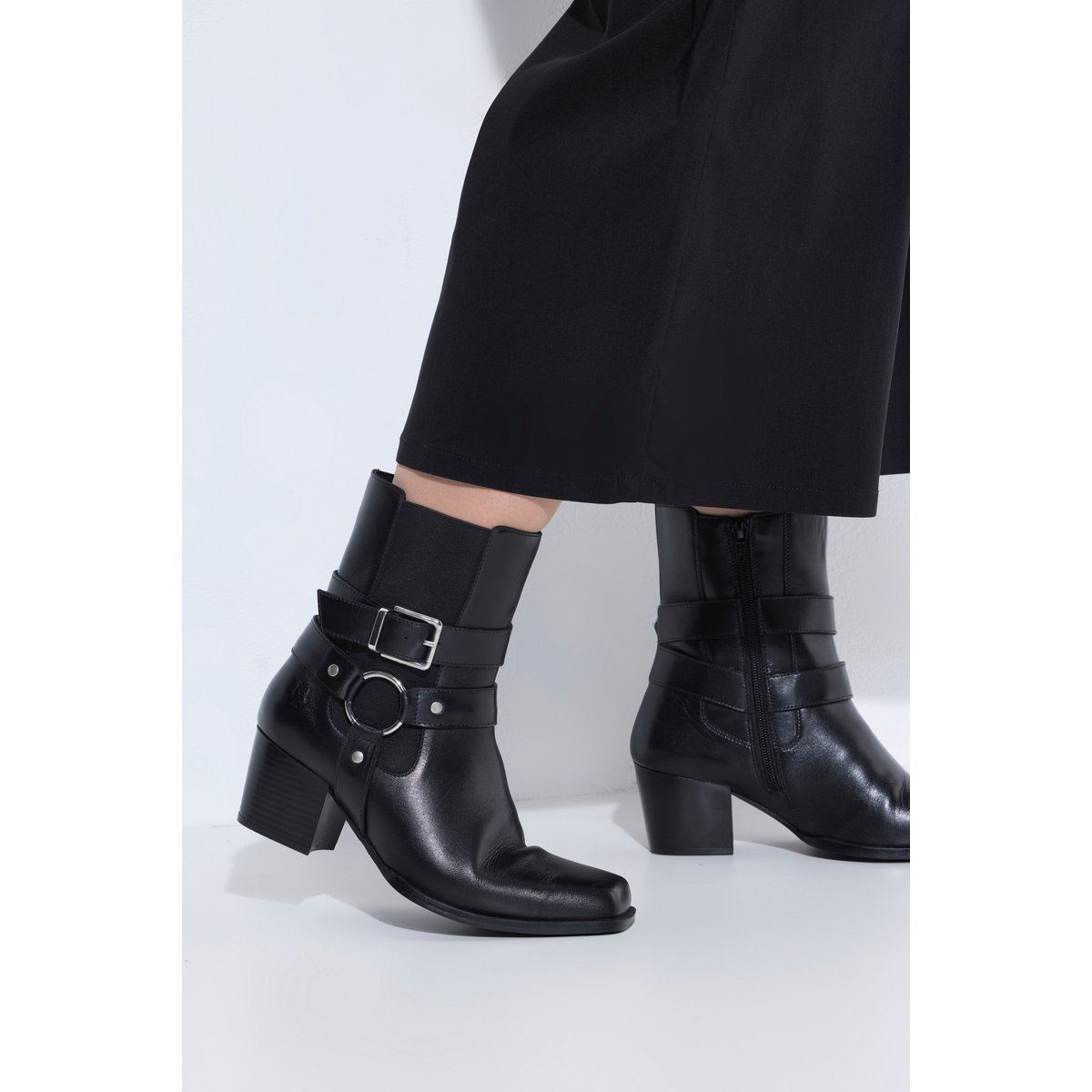 Bottines en cuir nappa , pied large noir, ULLA POPKEN