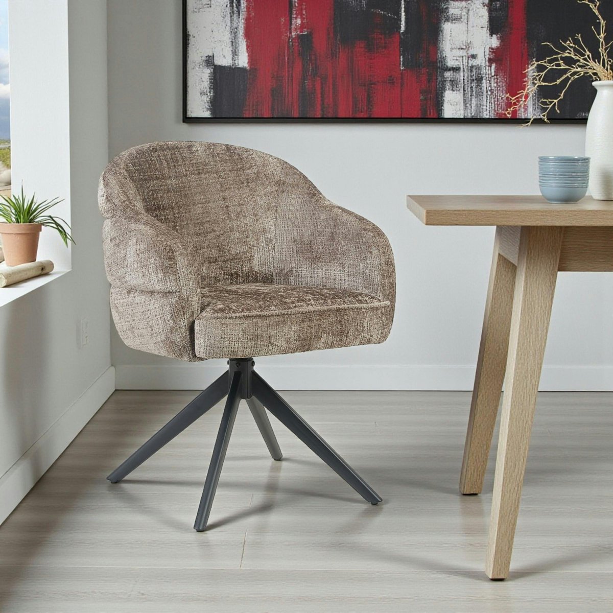 Chaise arrondie pivotante en tissu chenille (lot de 2) CORTINA greige, PIER IMPORT