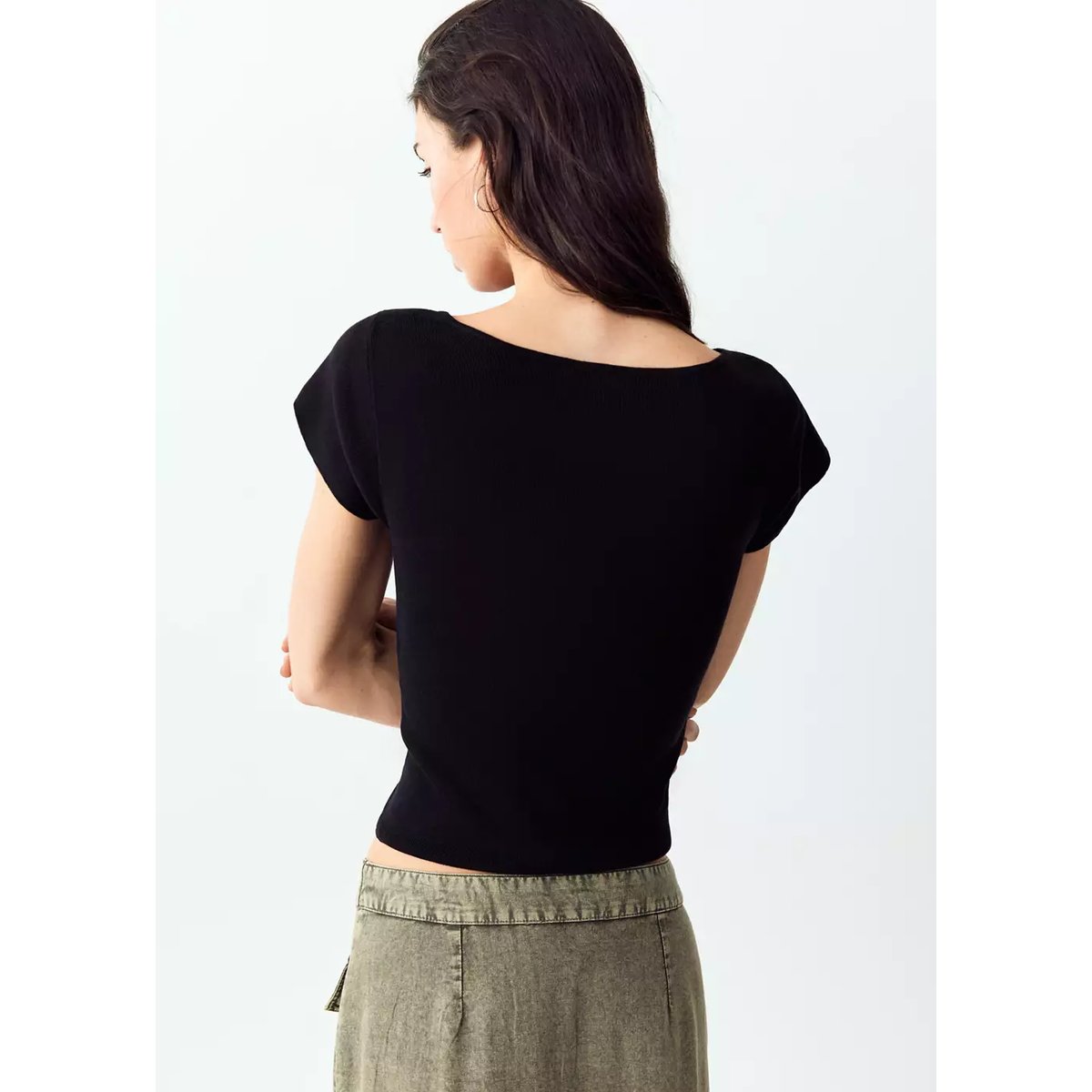 Top en maille col V noir, MANGO TEEN