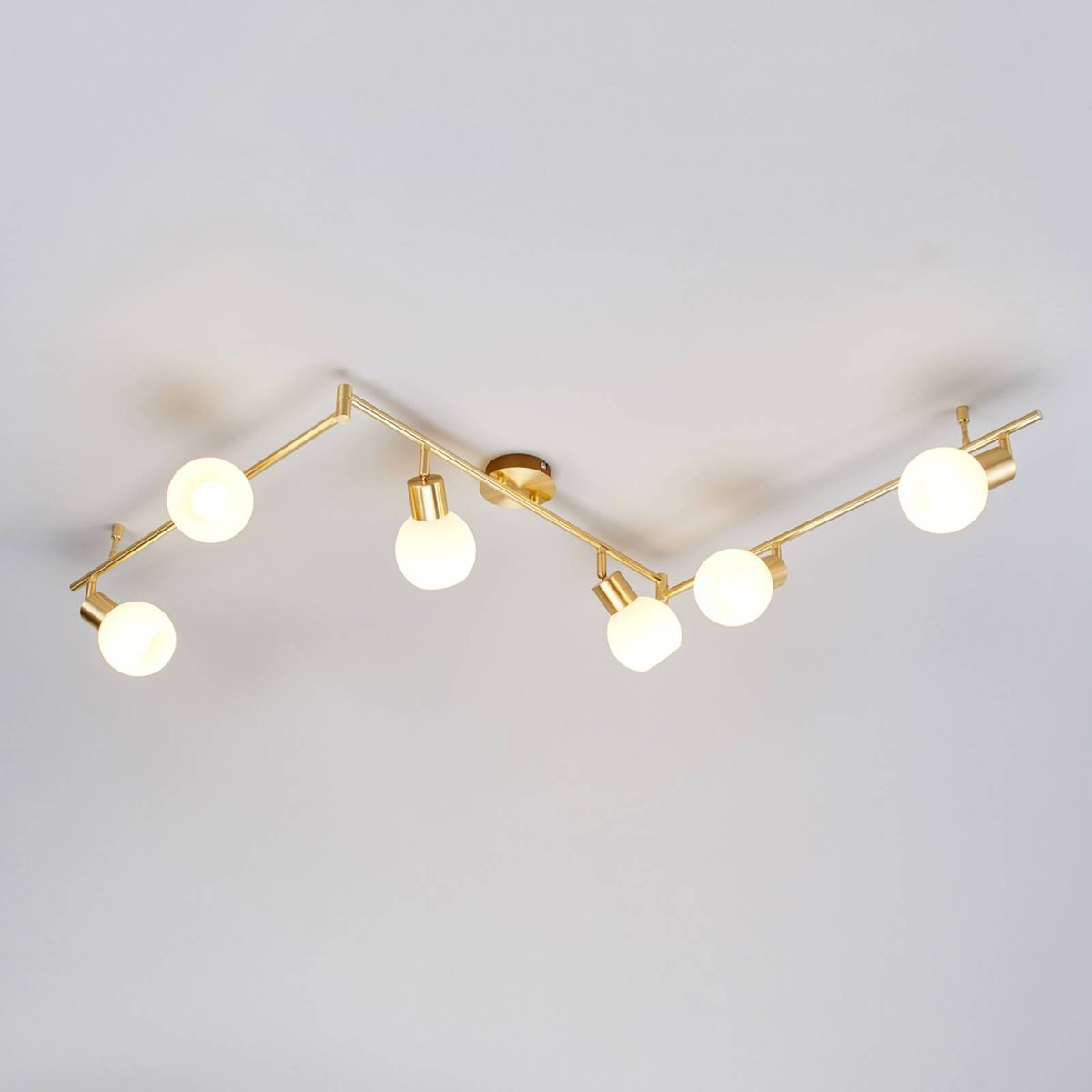 Plafonnier en métal moderne, Elaina laiton, blanc opale, LINDBY
