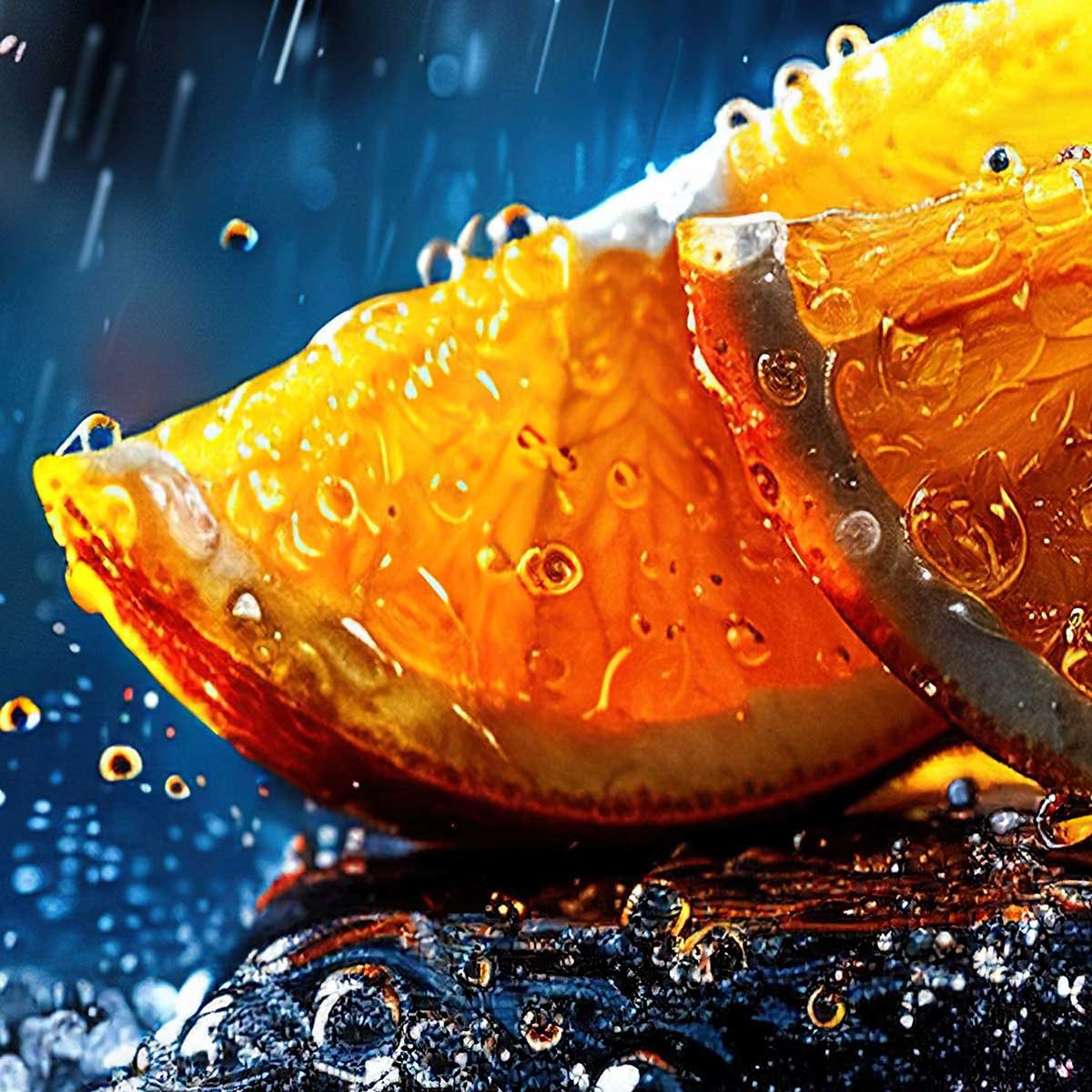 Affiche encadrée oranges sous la pluie affiche + cadre en métal - noir, HEXOA