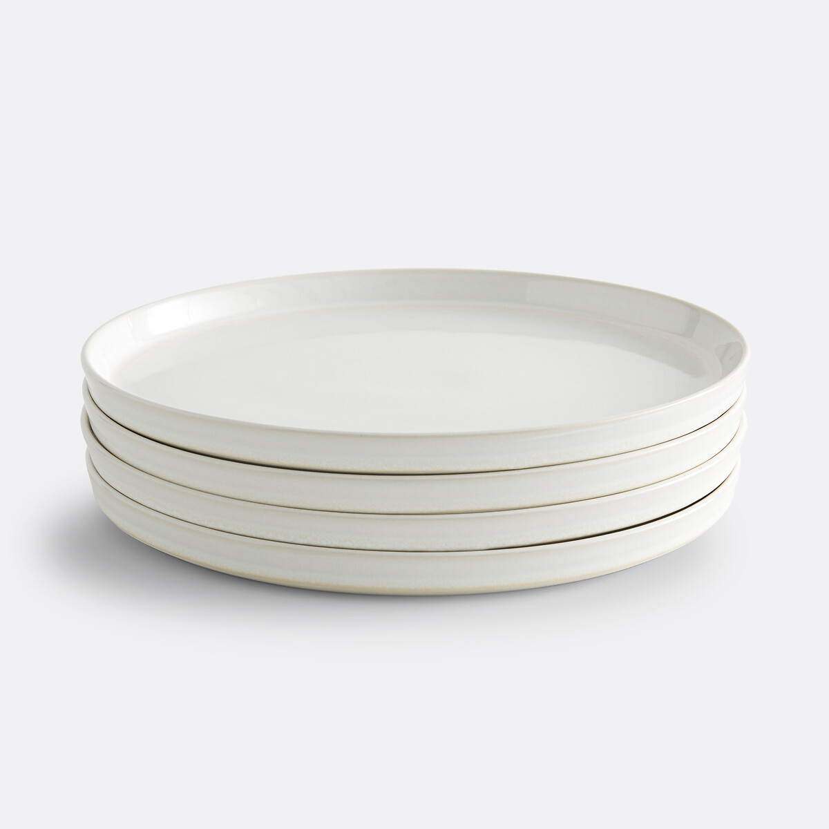 Lot 4 assiettes plates grès émail réactif, SACHA blanc, LA REDOUTE INTERIEURS