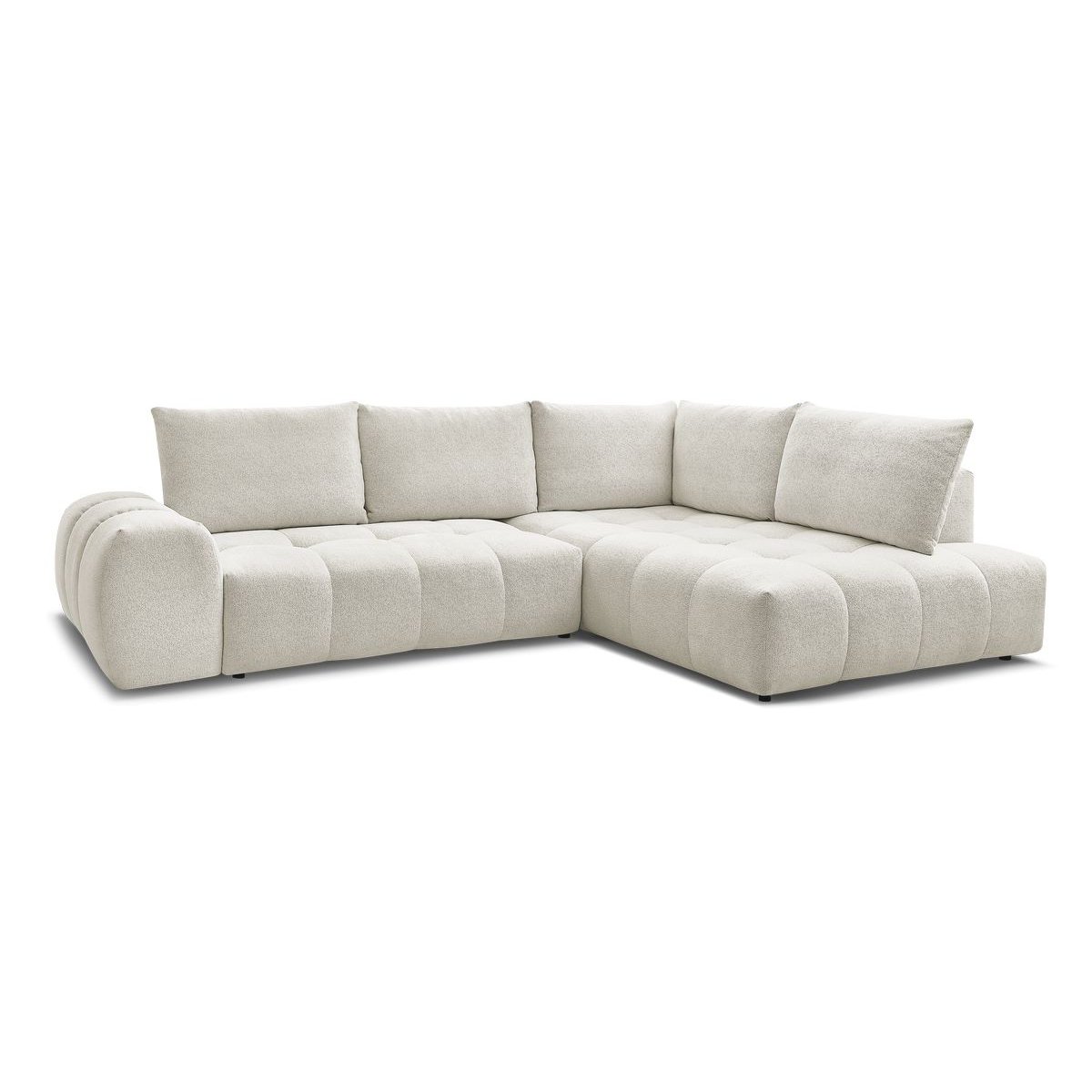 Canapé d'angle convertible 3 places en tissu chiné, EVEREST blanc, BOBOCHIC