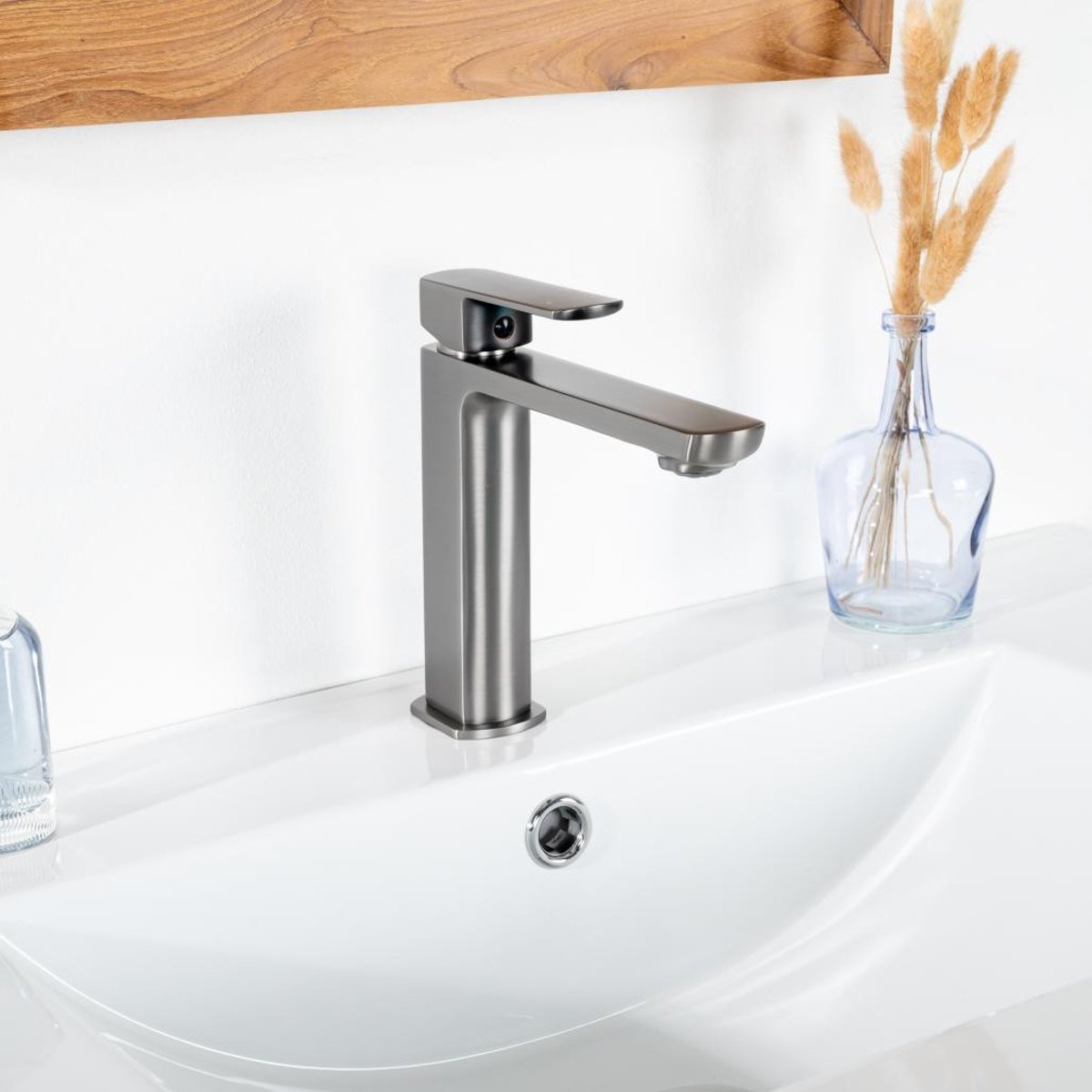 Mitigeur salle bain pour lavabo Louga métal gris, WANDA COLLECTION