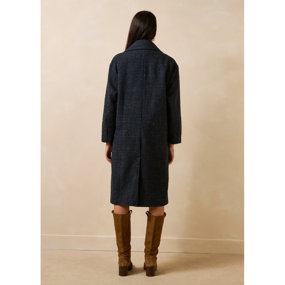 Manteau bleu manches longues à carreaux bleu, LA FEE MARABOUTEE