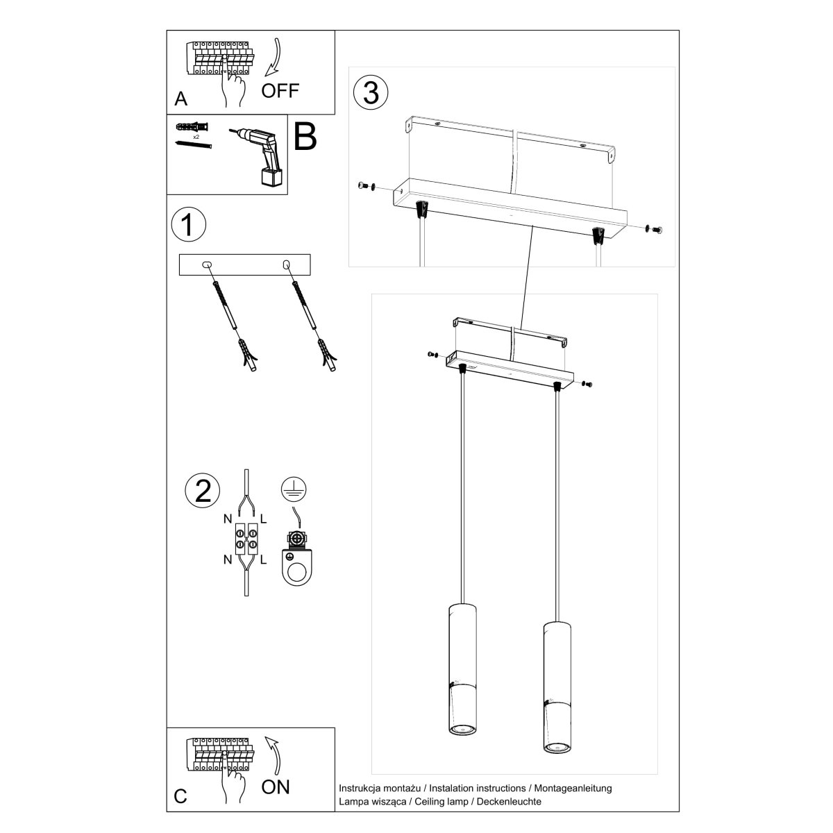 Suspension Acier Noir/Chromé GU10 2 Loopez noir, EDEN