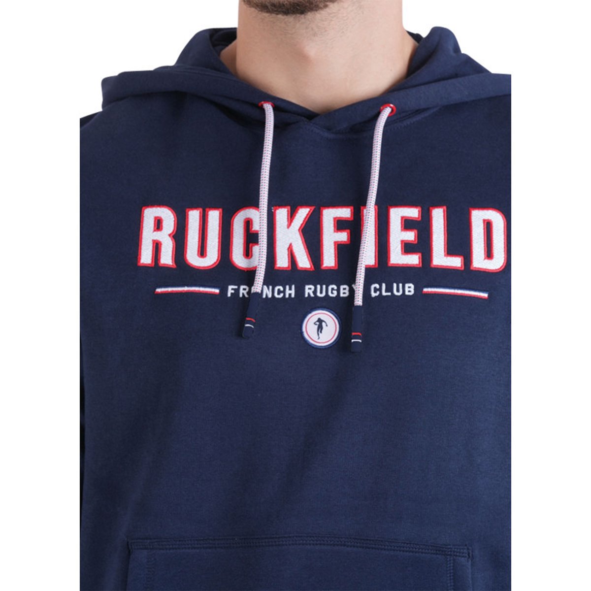 Sweat marine uni avec une coupe droite un col à capuche et des manches longues marine, RUCKFIELD