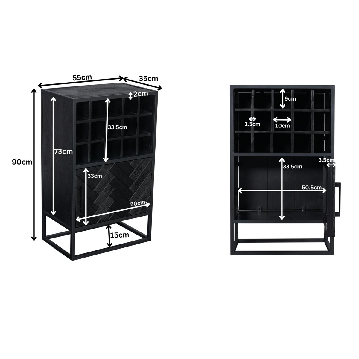 Minibar salon en bois noir pour 15 bouteilles ALVERA noir, PIER IMPORT
