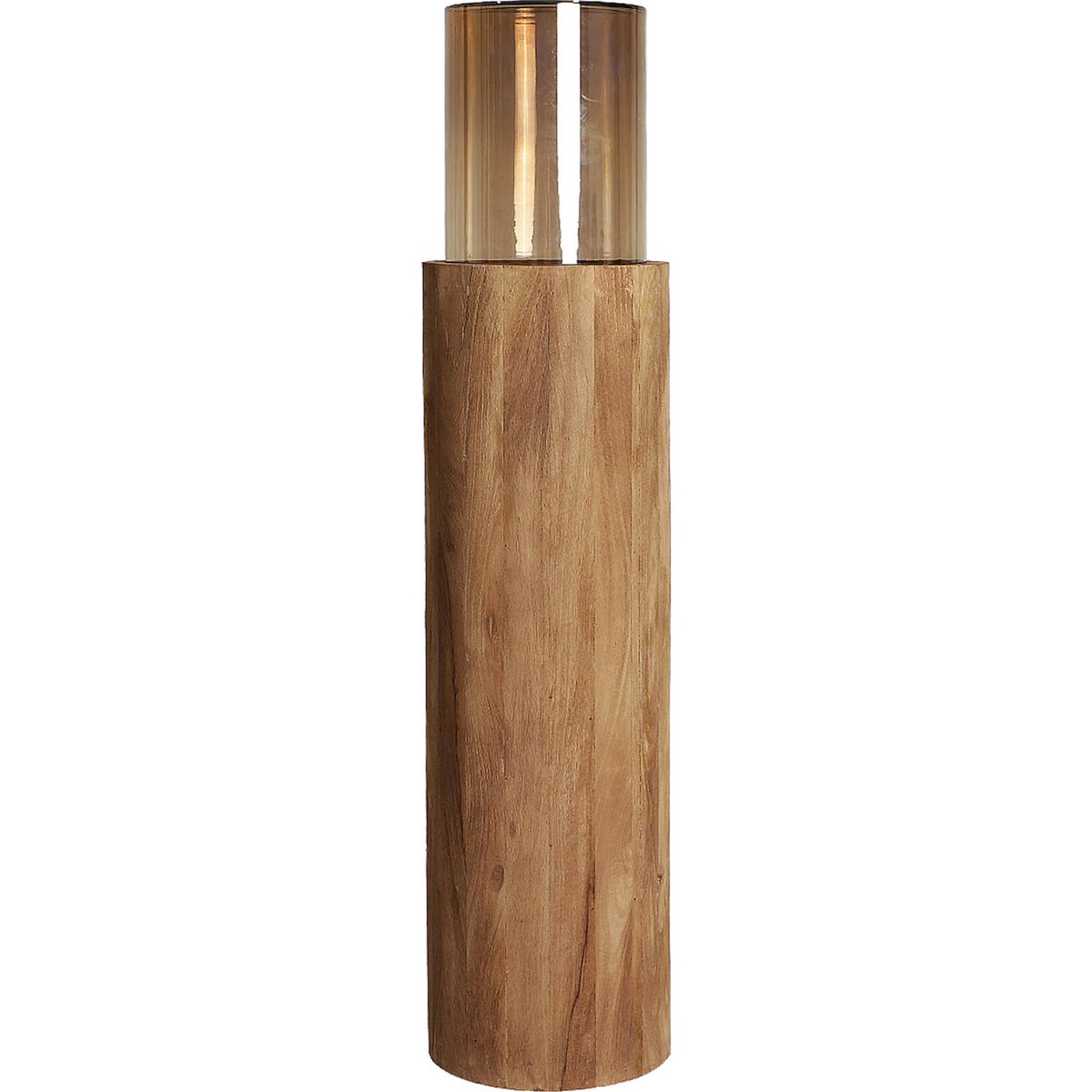 Bougeoir en bois de manguier VACIO marron et verre fumé brun, RECOLLECTION