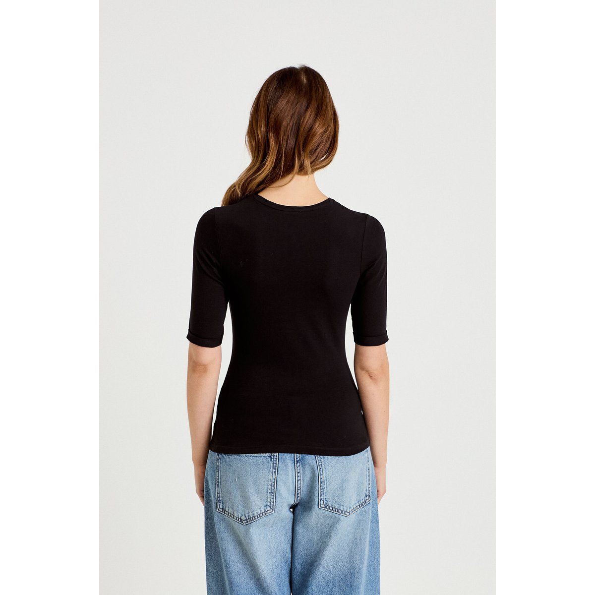 T-shirt ajusté col rond manches courtes noir, CACHE CACHE