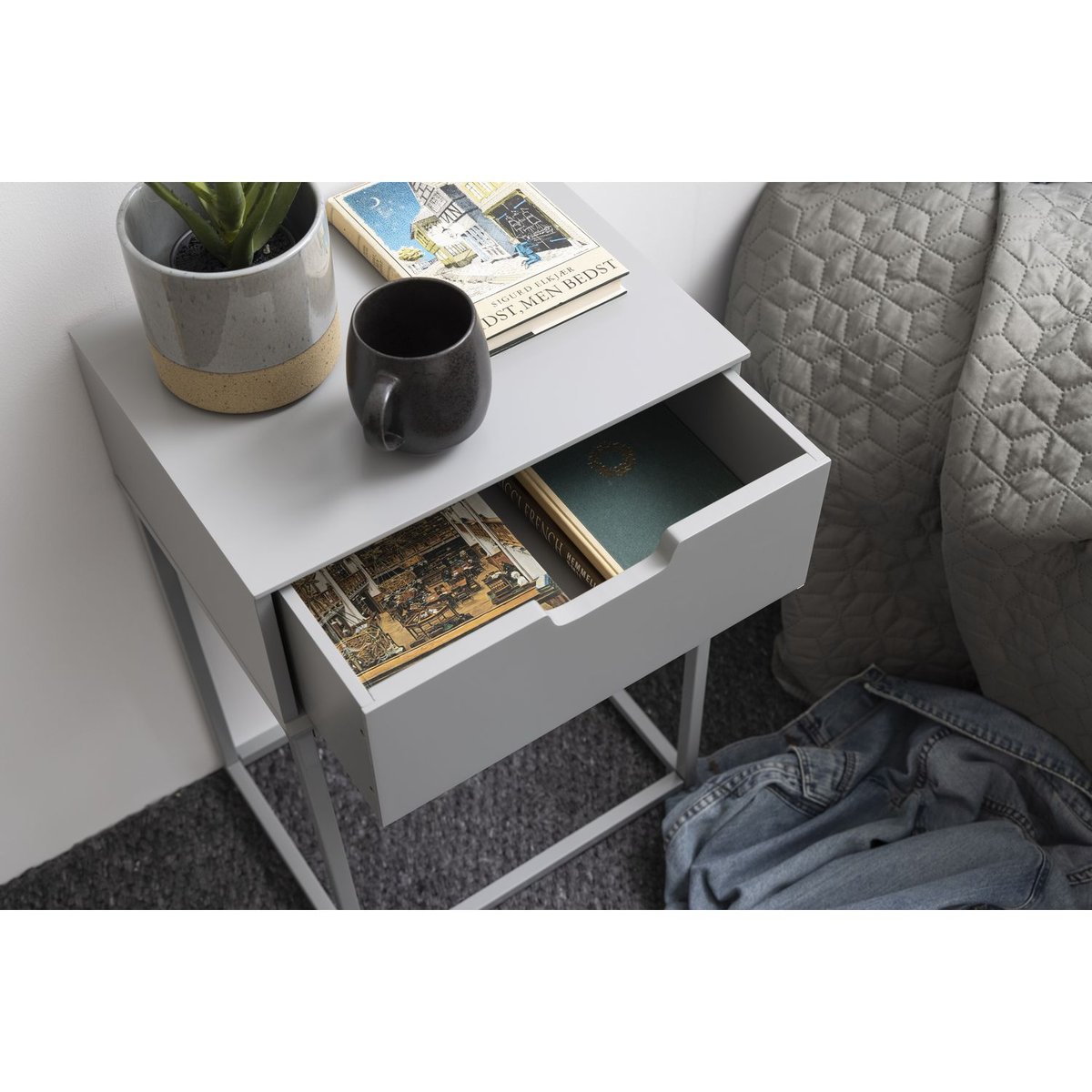Table de chevet 1 tiroir design moderne MIRRA gris, TOILINUX
