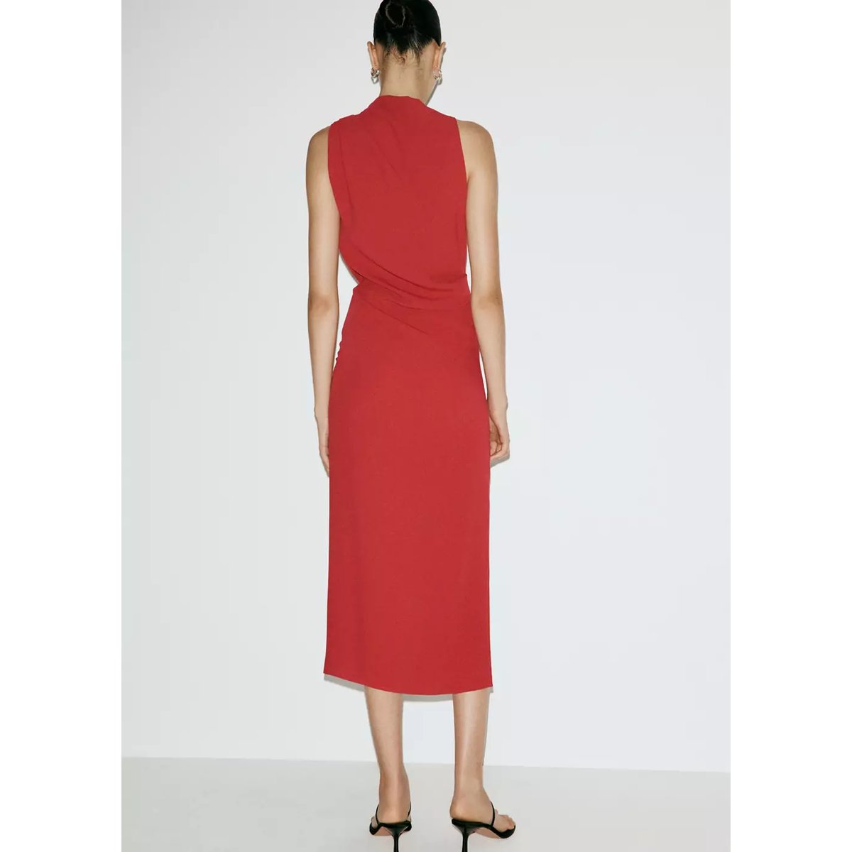 Robe midi drapée rouge, MANGO