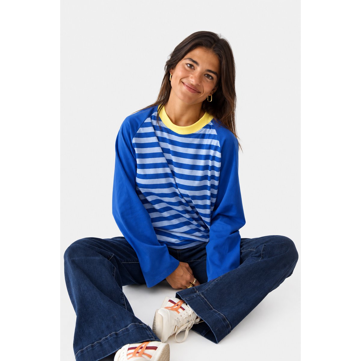 T-shirt rayé manches raglan CARLA bleu / jaune, MINDTRAVELER