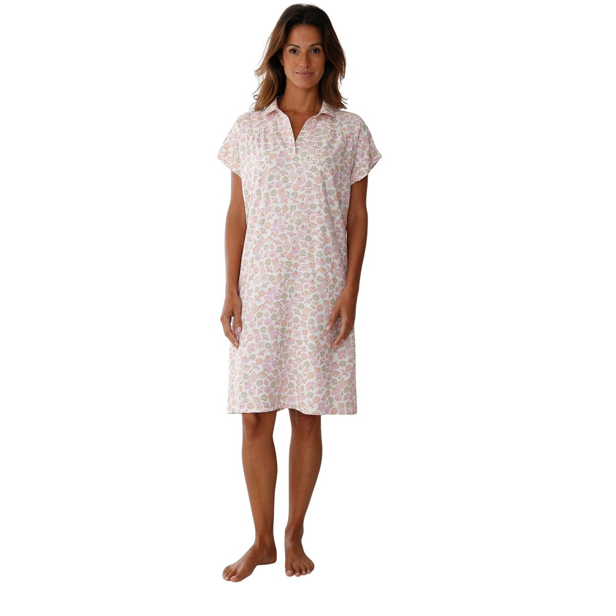 Chemise de nuit manches courtes imprimé pêche, DAXON