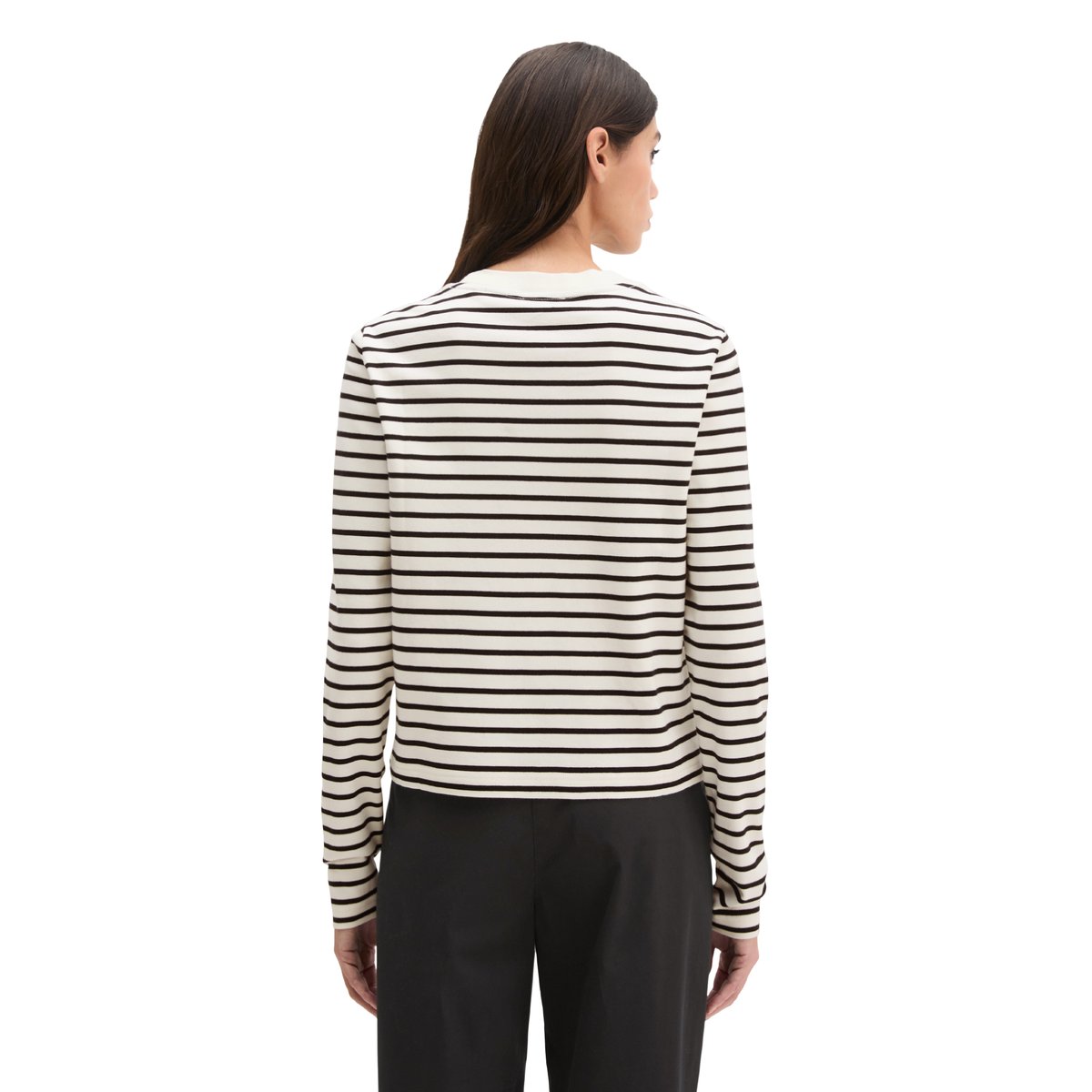 T-shirt rayé relaxed en jersey interlock léger blanc, MARC O'POLO