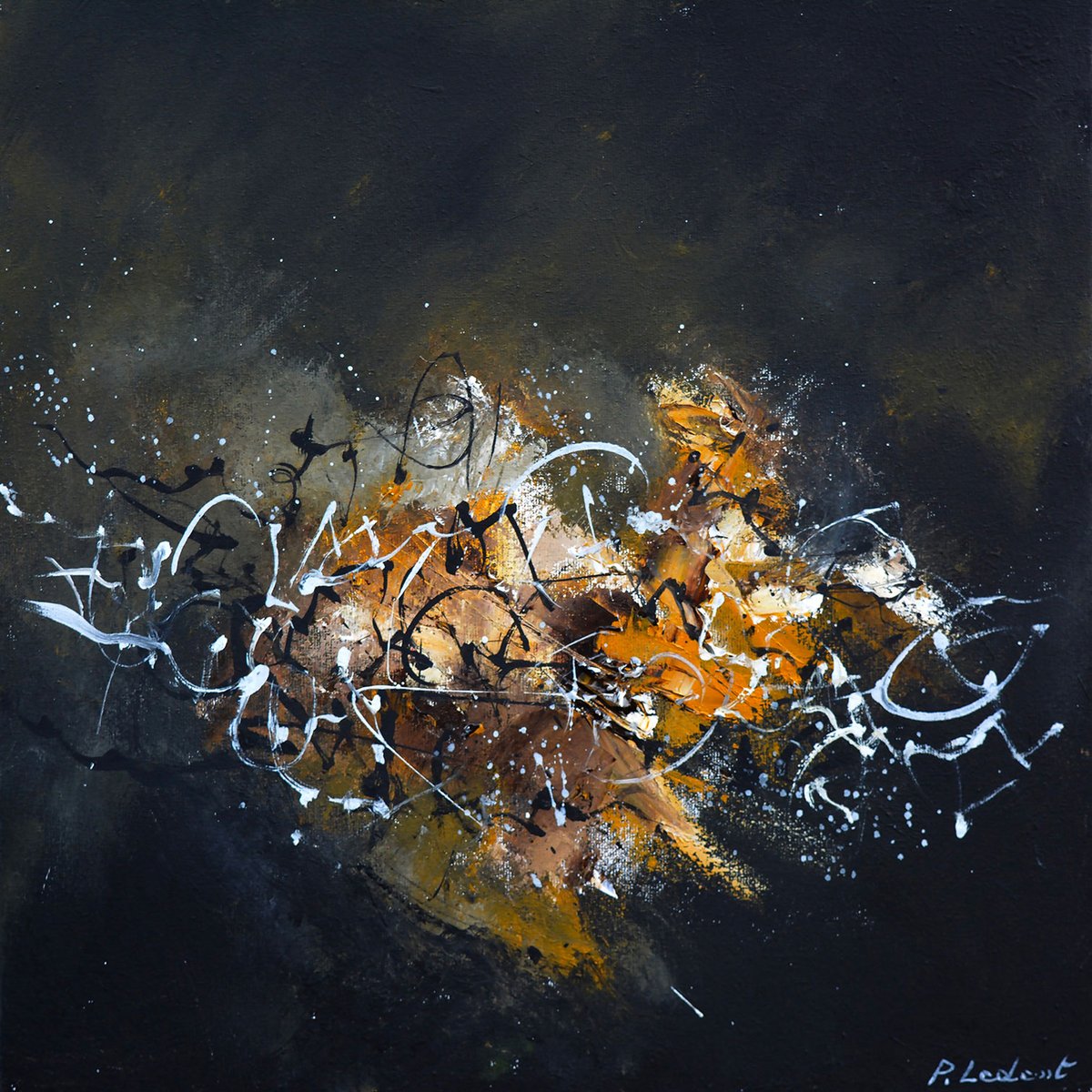 Tableau abstrait signature dorée tableau alu dibond, HEXOA