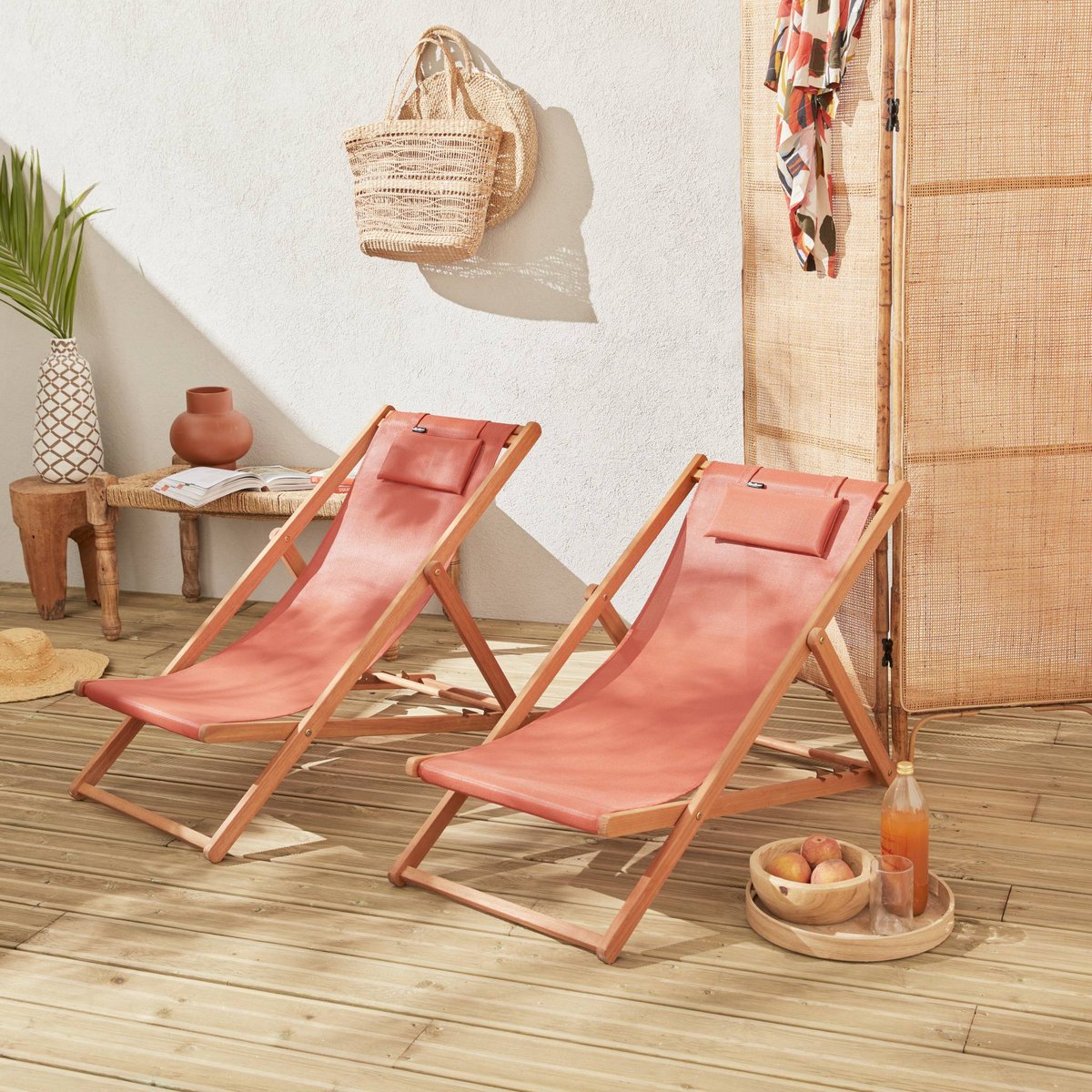 Chilienne bois d'eucalyptus pliante multi positions (lot de 2) CREUS anthracite, SWEEEK