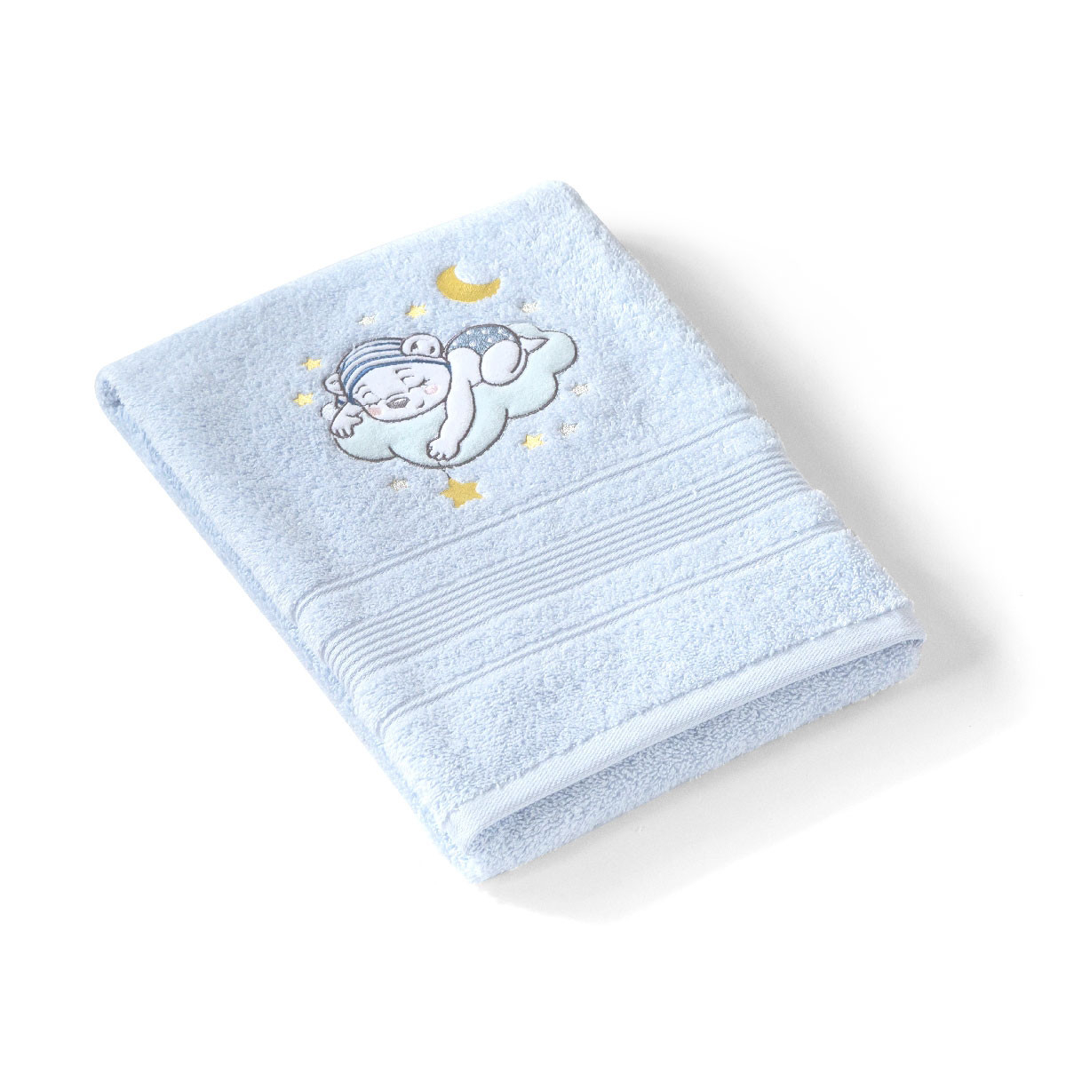 Serviette de toilette  en Coton 500g/m² modèle brodé - KATY bleu, TRADITION DES VOSGES