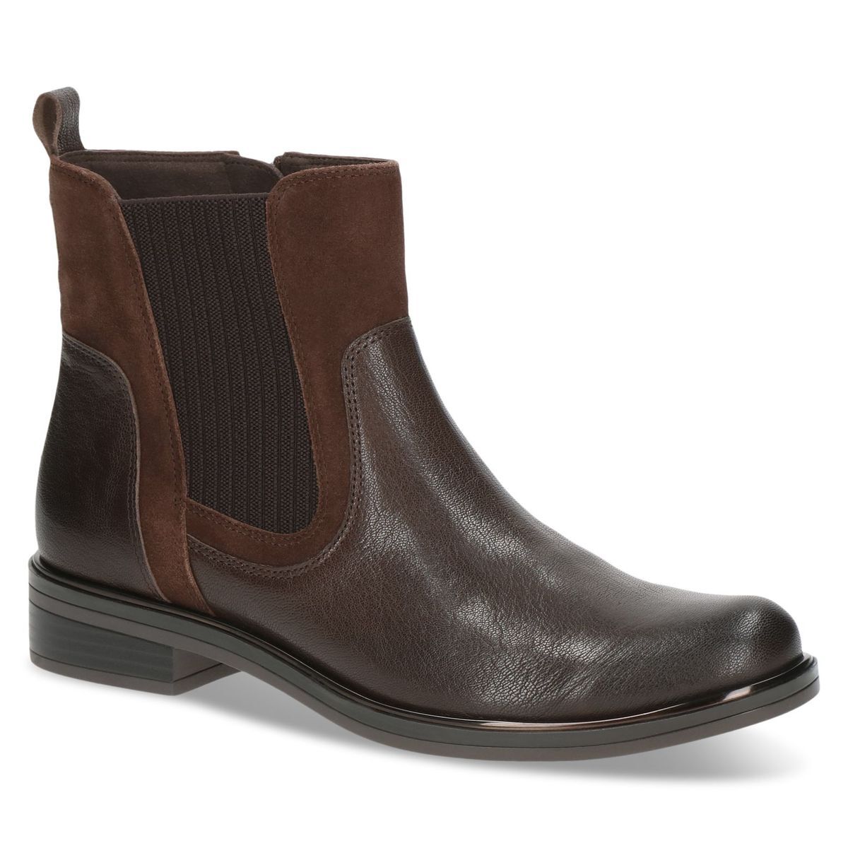Bottine Chelsea talon bloc marron foncé combiné, CAPRICE
