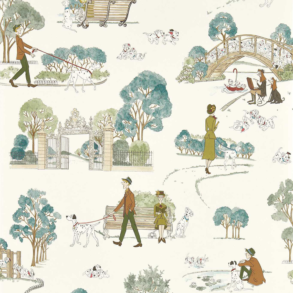 101 Dalmatians Breeze Blue Wallpaper cream, SANDERSON X DISNEY