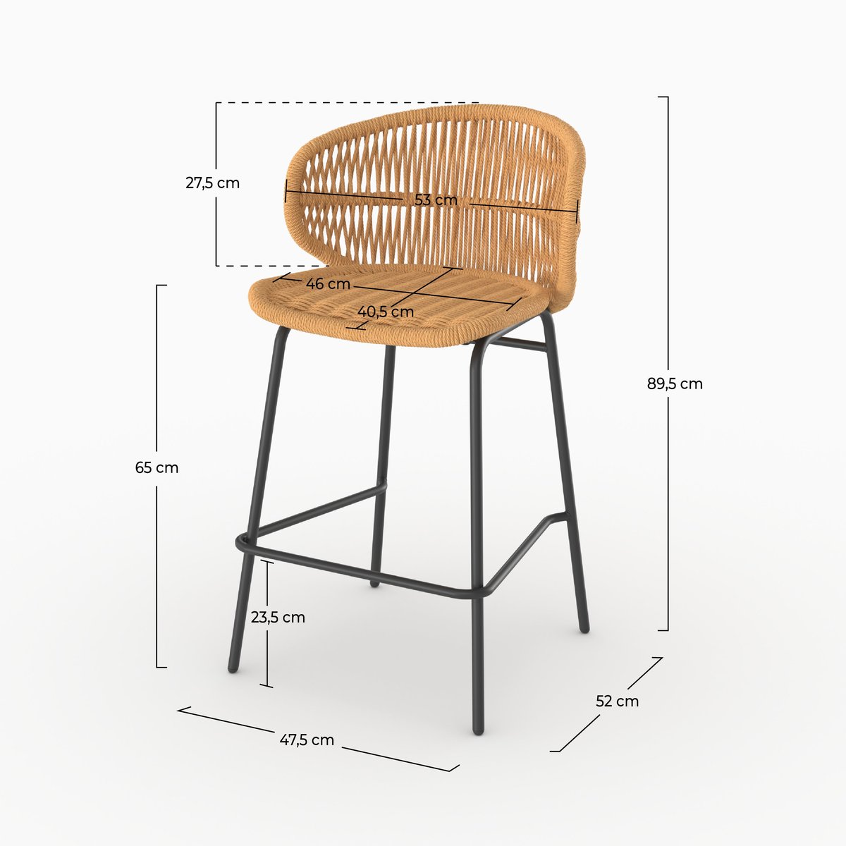 Lot de 2 chaises pour îlot central de jardin 65 cm en rotin synthétique - LARA marron clair, MAISON PAVANE