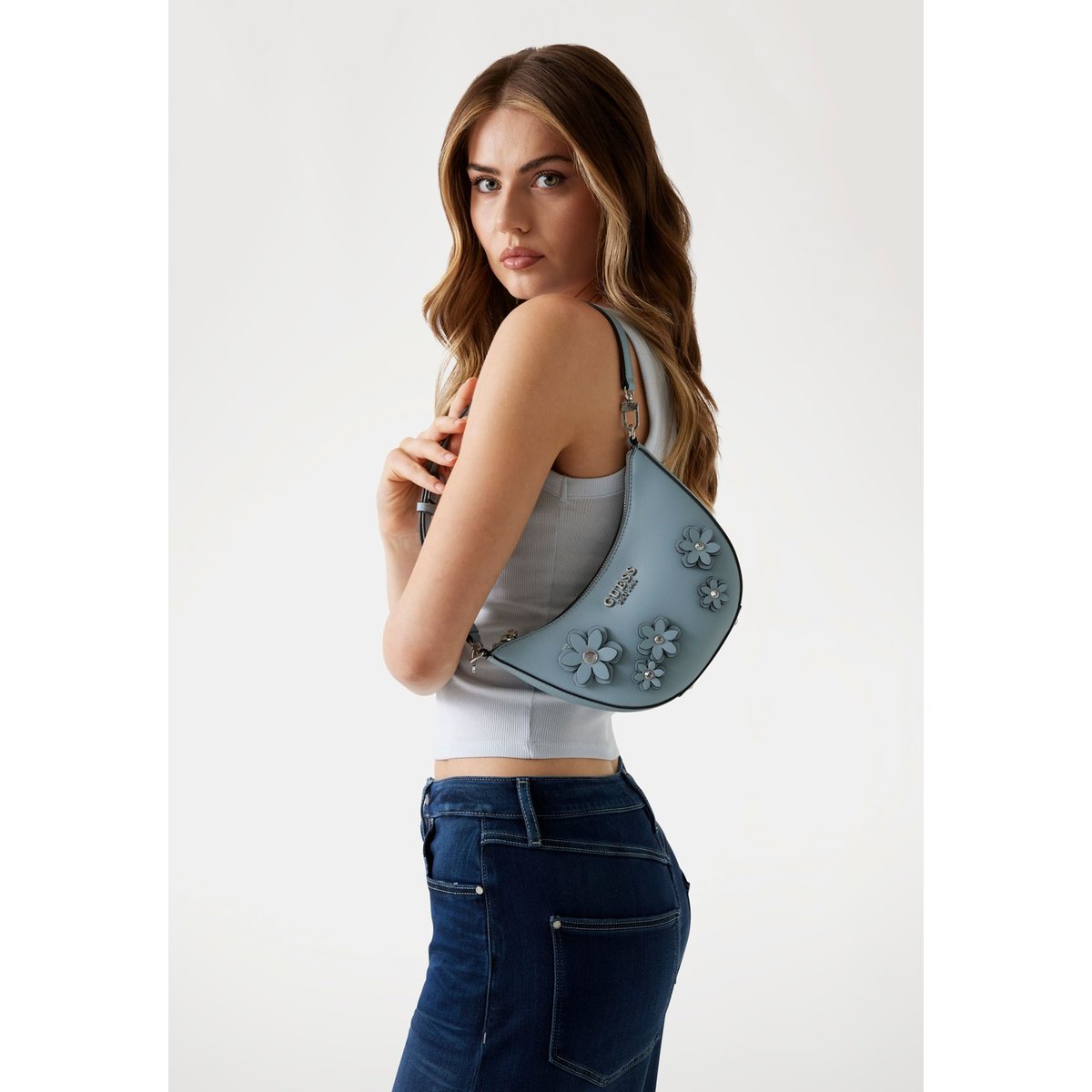 Mini Sac D'épaule Zaria Fleurs bleu, GUESS