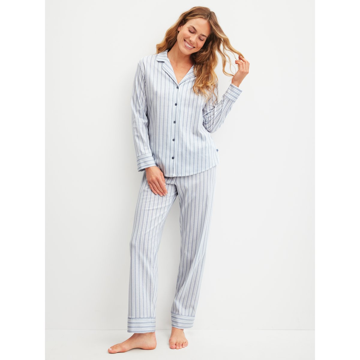 Pyjama à boutons manches longues Coton STRIPED DREAMS aura blue, CALIDA