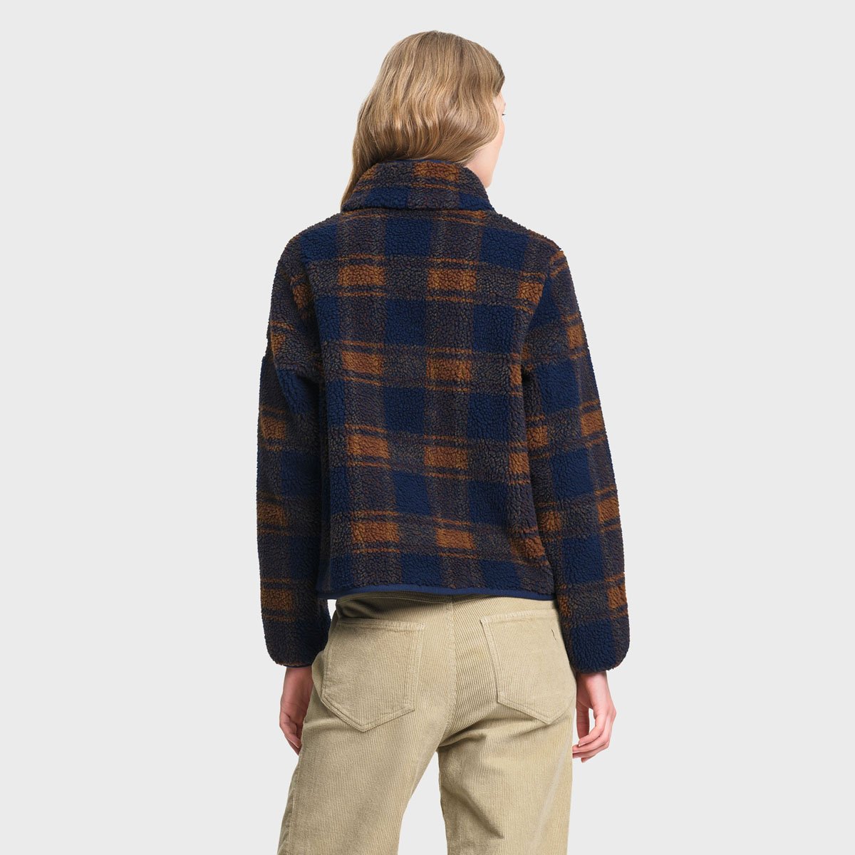 Polaire sherpa jacquard à carreaux doublure nylon bleu marine, AIGLE