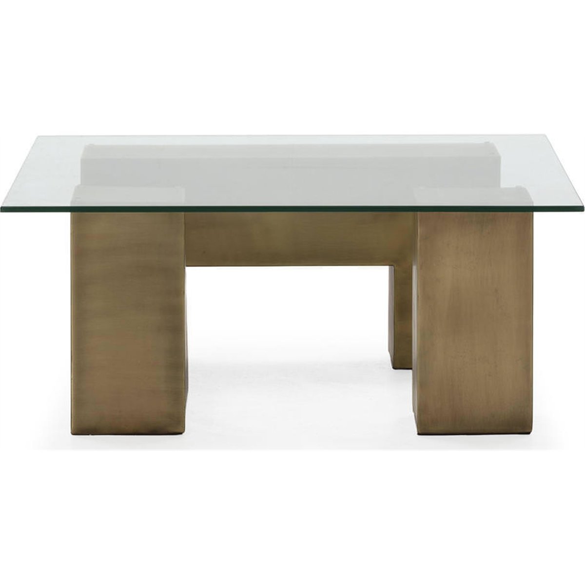 Table basse carrée en verre et laiton laiton vieilli, RECOLLECTION