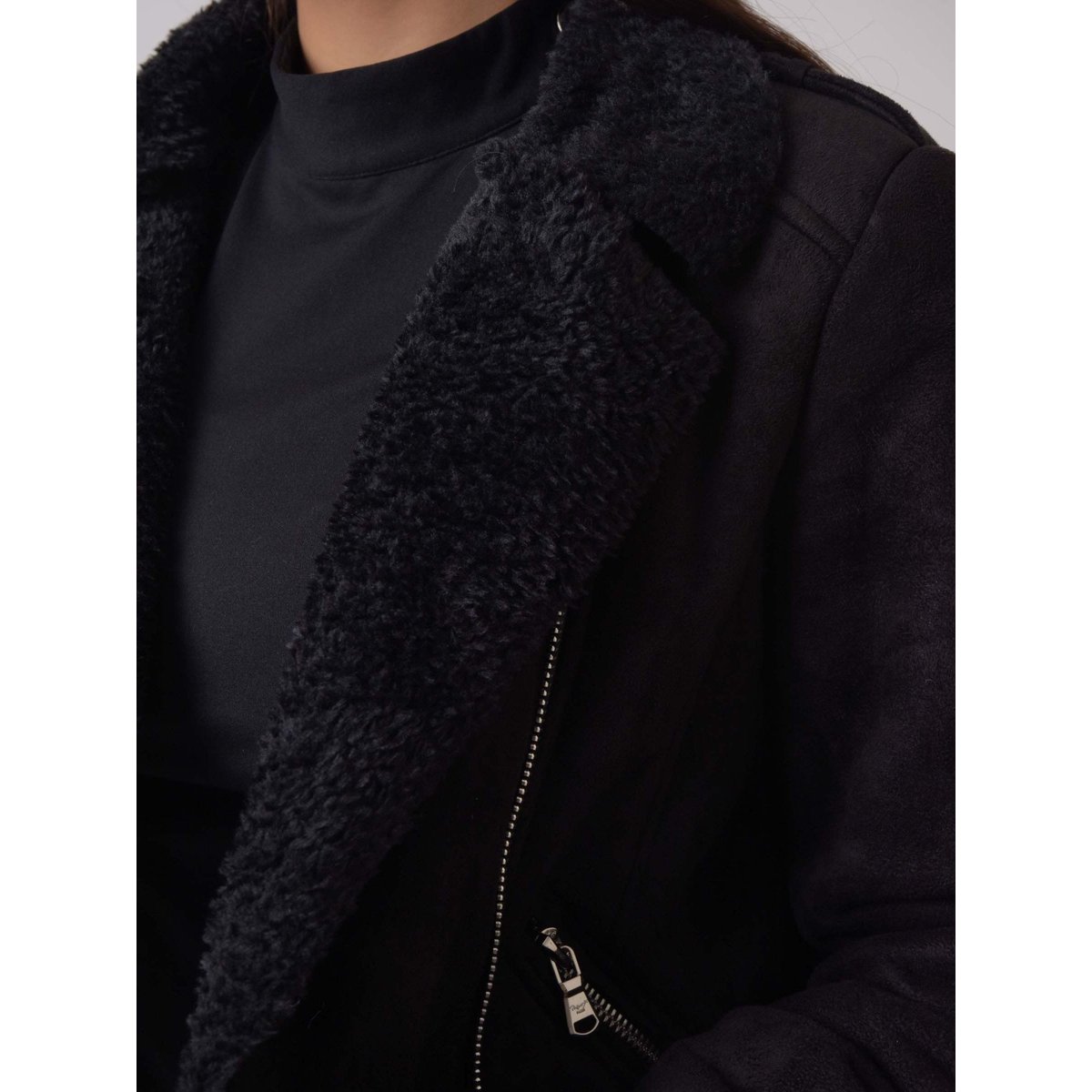 Perfecto en daim doublure imitation peau de mouton noir, PROJECT X