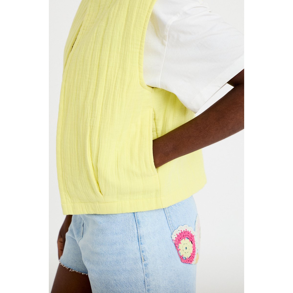 Gilet barman ample cropped plissé jaune citron, CACHE CACHE