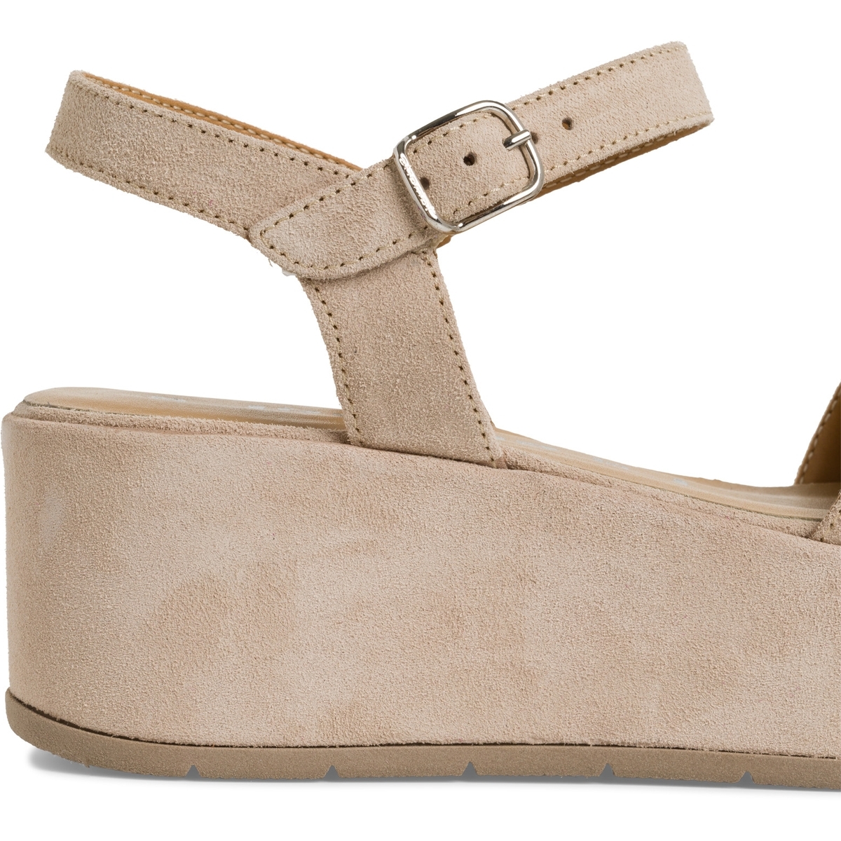 Sandale à talon en cuir beige, TAMARIS