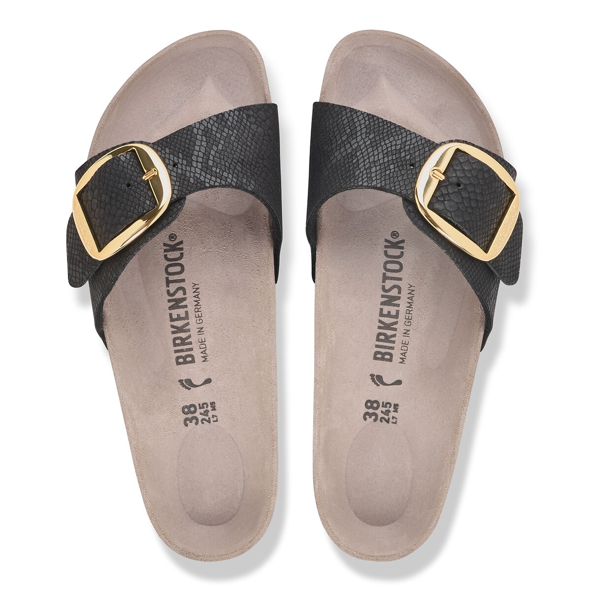 Mules de una correa Madrid Big Buckle negro, BIRKENSTOCK