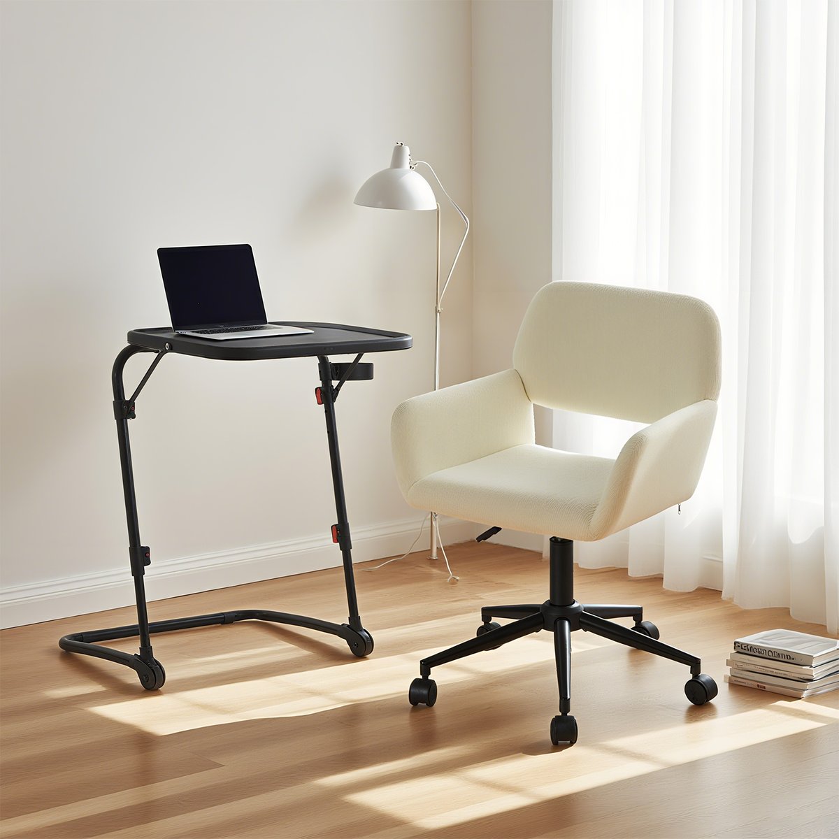 Ensemble de petit bureau pliable avec chaise de bureau, BASELINE+ROSS beige noir, MEUBLES COSY
