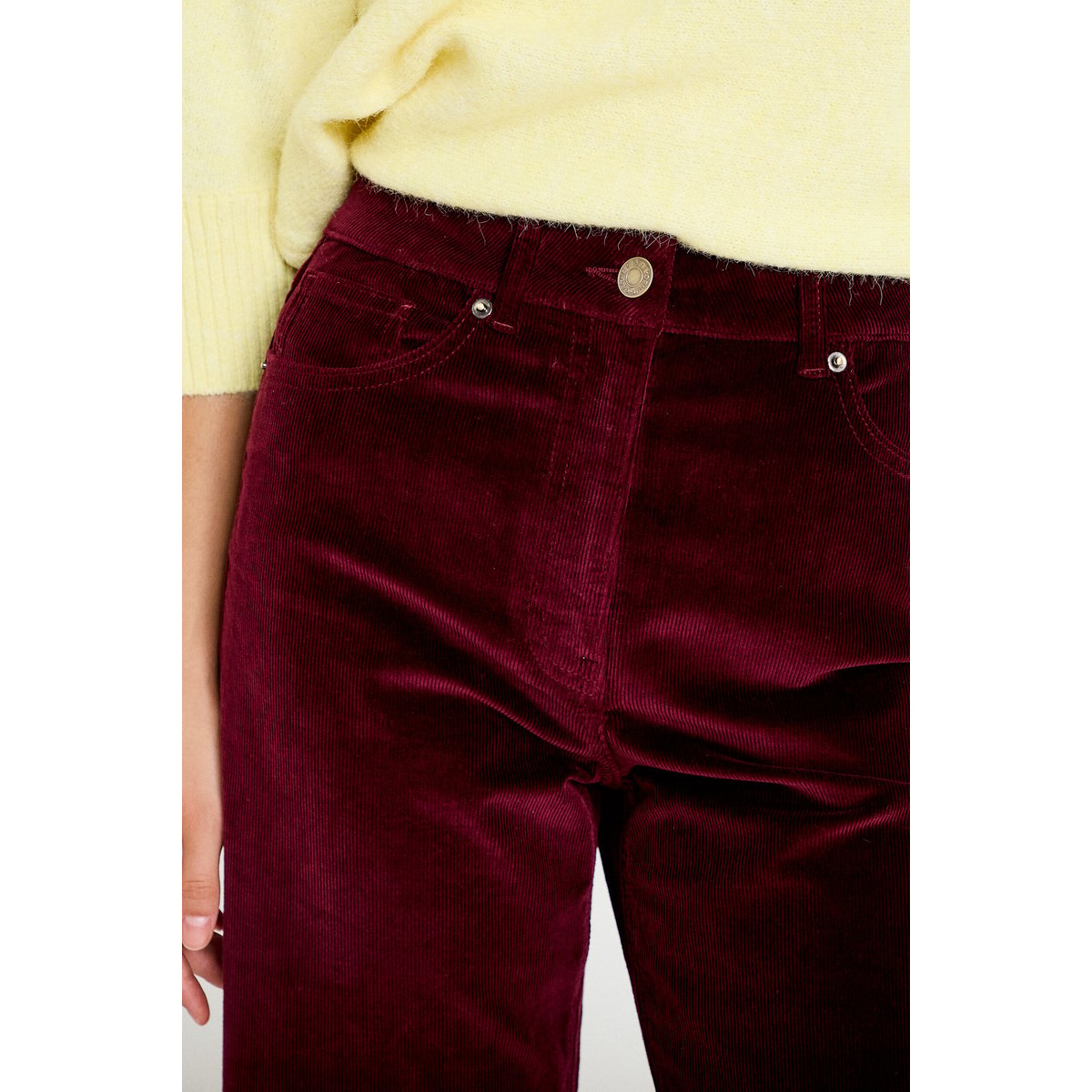Pantalon bootcut taille haute velours bordeaux, CACHE CACHE