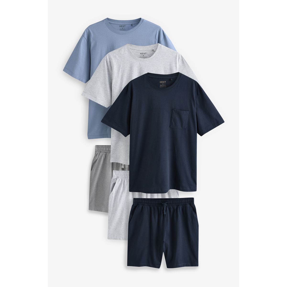 Pyjama short en jersey, lot de 3 bleu marine/gris/bleu, NEXT