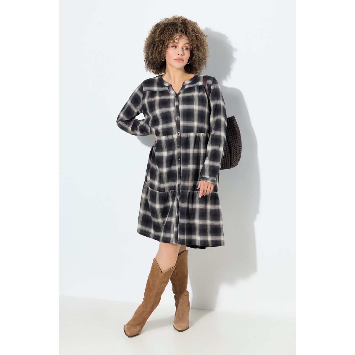 Robe trapèze à carreaux gris graphite, ULLA POPKEN