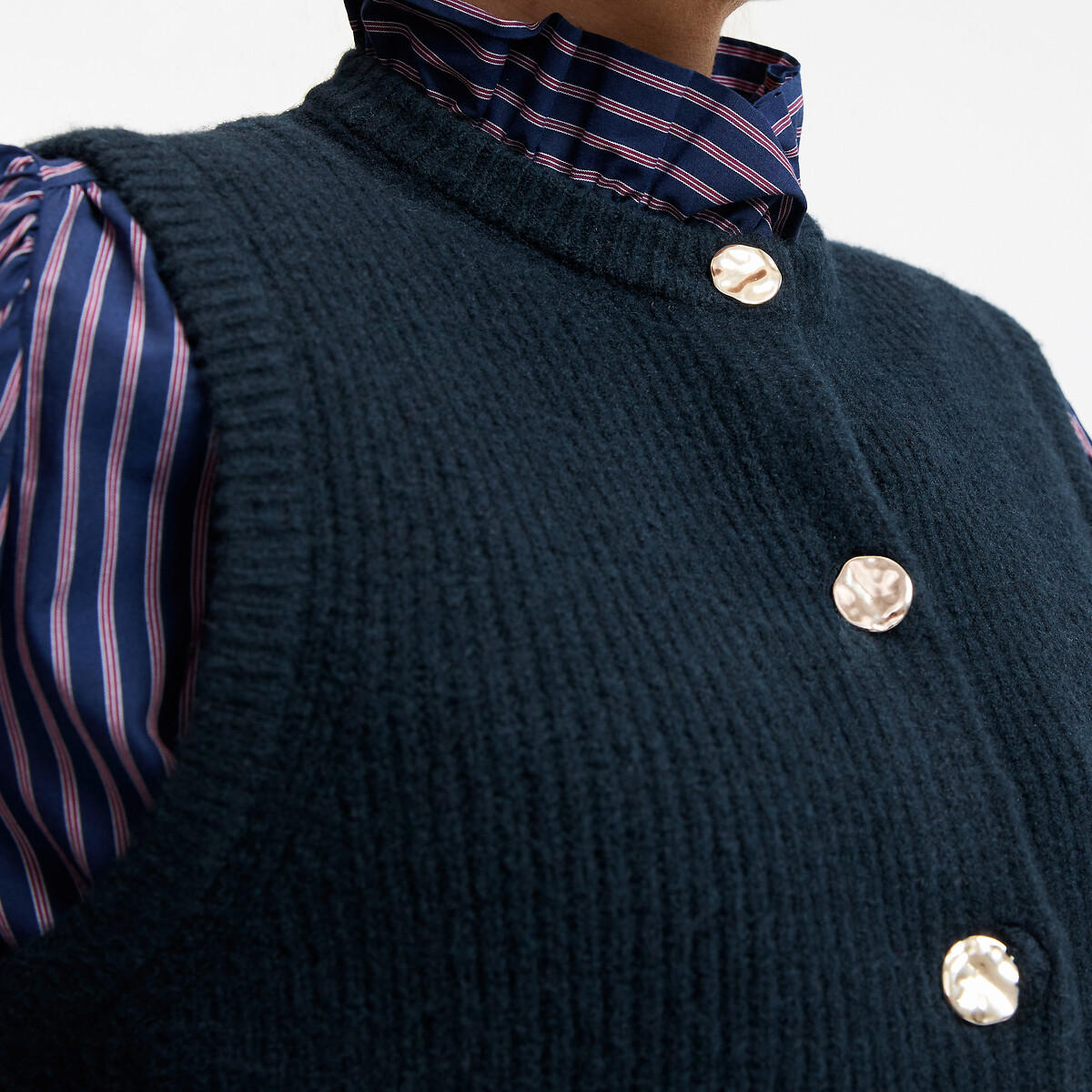 Gilet sans manches en maille côtelée bleu marine, LA REDOUTE COLLECTIONS