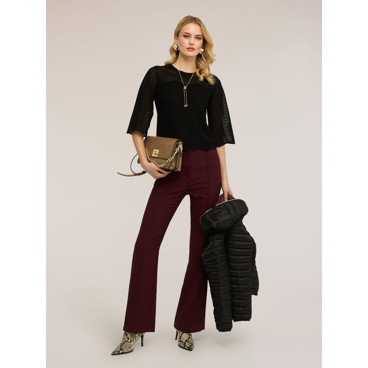 Pull ajouré en mélange viscose noir, MOTIVI